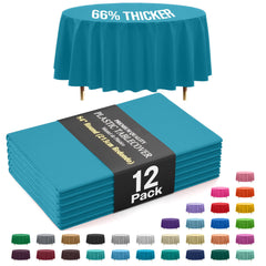 Premium Round Turquoise Plastic Table Covers | 12 Pack