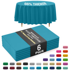Premium Round Turquoise Plastic Table Covers | 6 Pack