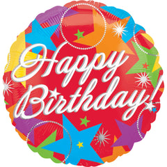 Vibrant Starburst Happy Birthday Foil Balloon - Pack of 10