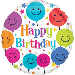 Colorful Smiley Happy Birthday Foil Balloon - 18 Inches - Pack of 2