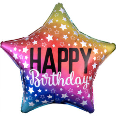 Rainbow Star Happy Birthday Foil Balloon - 18 Inch - Pack of 10