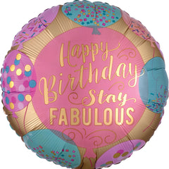 Happy Birthday, Stay Fabulous 18-Inch Metallic Balloon - Pack of 10