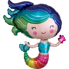 Colorful Mermaid Foil Balloon - Super Shapes Collection - Case of 50