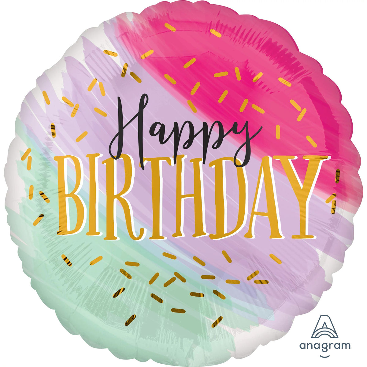 Vibrant Watercolor Happy Birthday Foil Balloon - Pack of 2