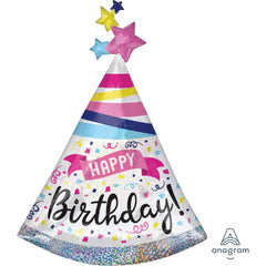 Vibrant Party Hat SuperShape Birthday Balloon - Pack of 5