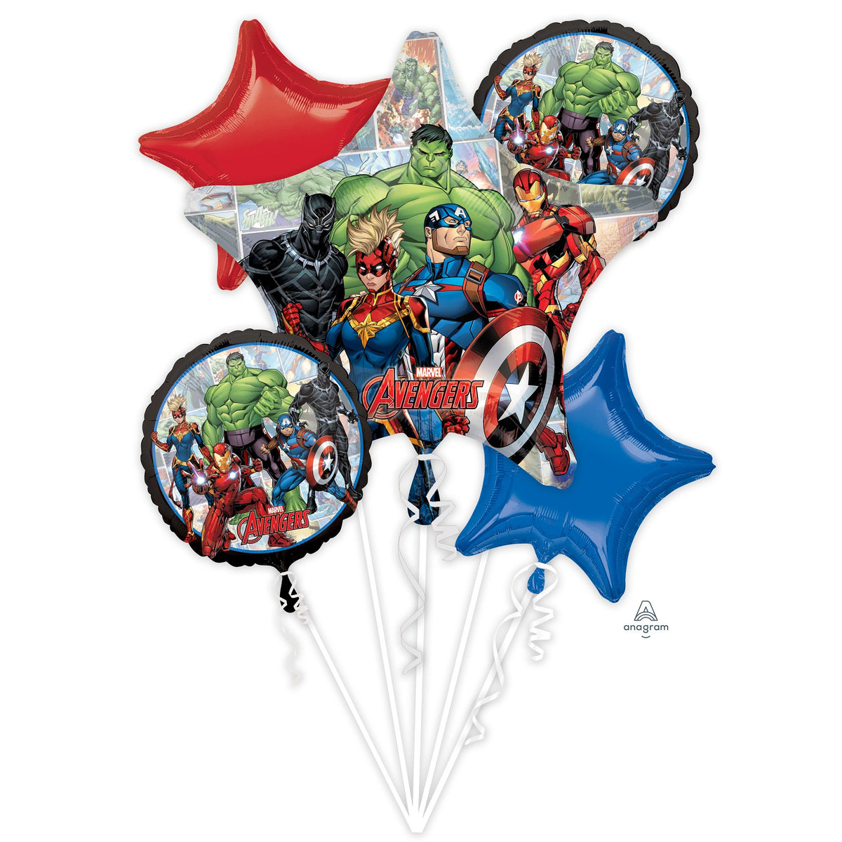 Marvel Avengers Foil Balloon Bouquet - 5 Piece Set - Case of 24
