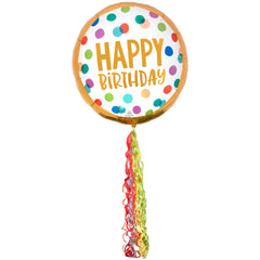 Colorful Polka Dot Happy Birthday Foil Balloon with Tassels - Pack of 5
