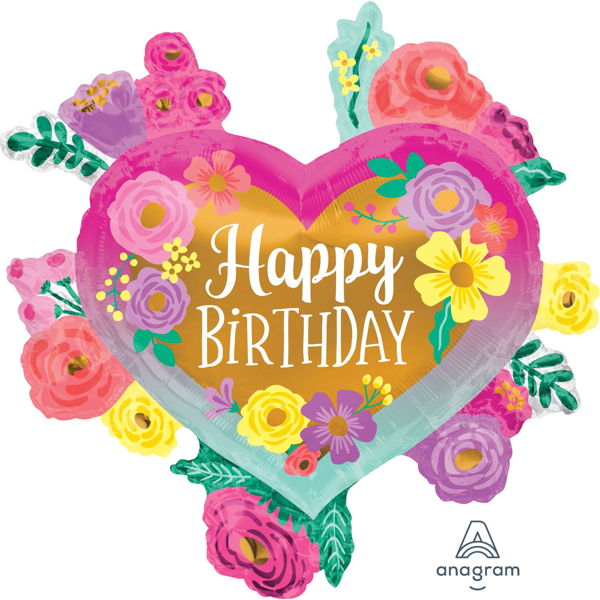 Heart-Shaped Flower Happy Birthday Foil Balloon - Pack of 2