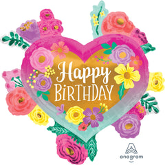 Heart-Shaped Flower Happy Birthday Foil Balloon - Pack of 5