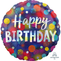 Iridescent Party Dots Birthday Foil Balloon - 18 Inch - Case of 100