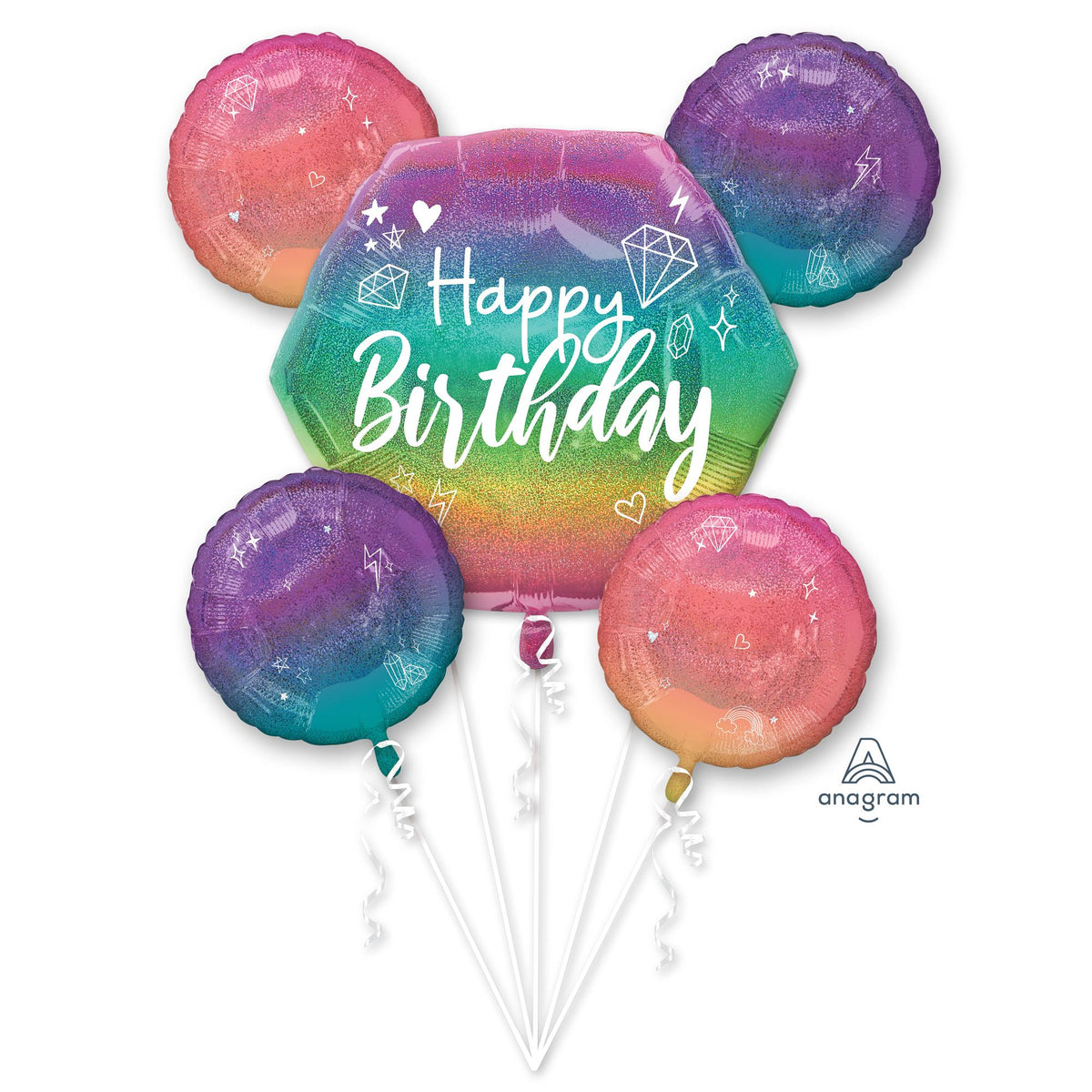 Sparkle Birthday Foil Balloon Bouquet - 5 Piece Set. - Pack of 3