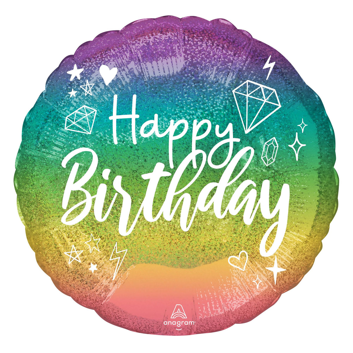 Sparkling Holographic Happy Birthday Foil Balloon - 18-inch - Pack of 2
