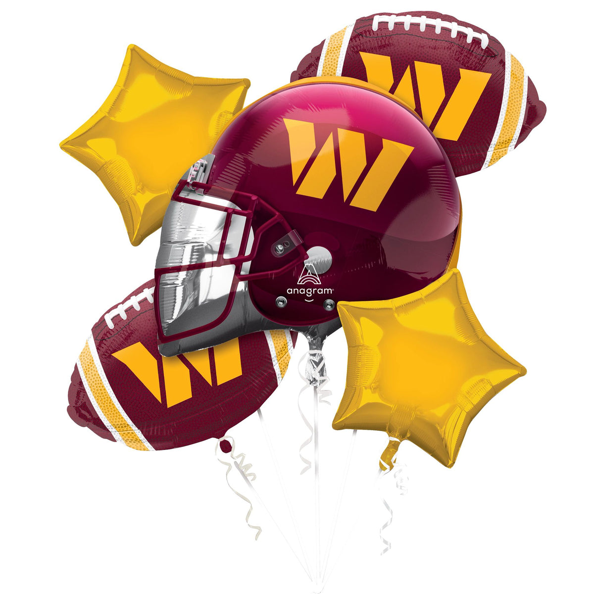 Washington Commanders Foil Balloon Bouquet, 5-pcs - Pack of 3