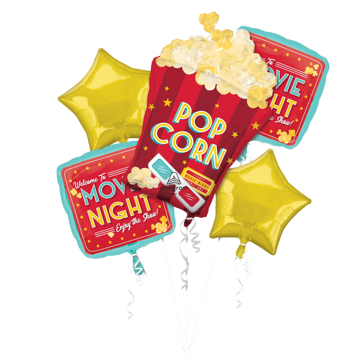 Movie Night Foil Balloon Bouquet, 5-pcs - Case of 24