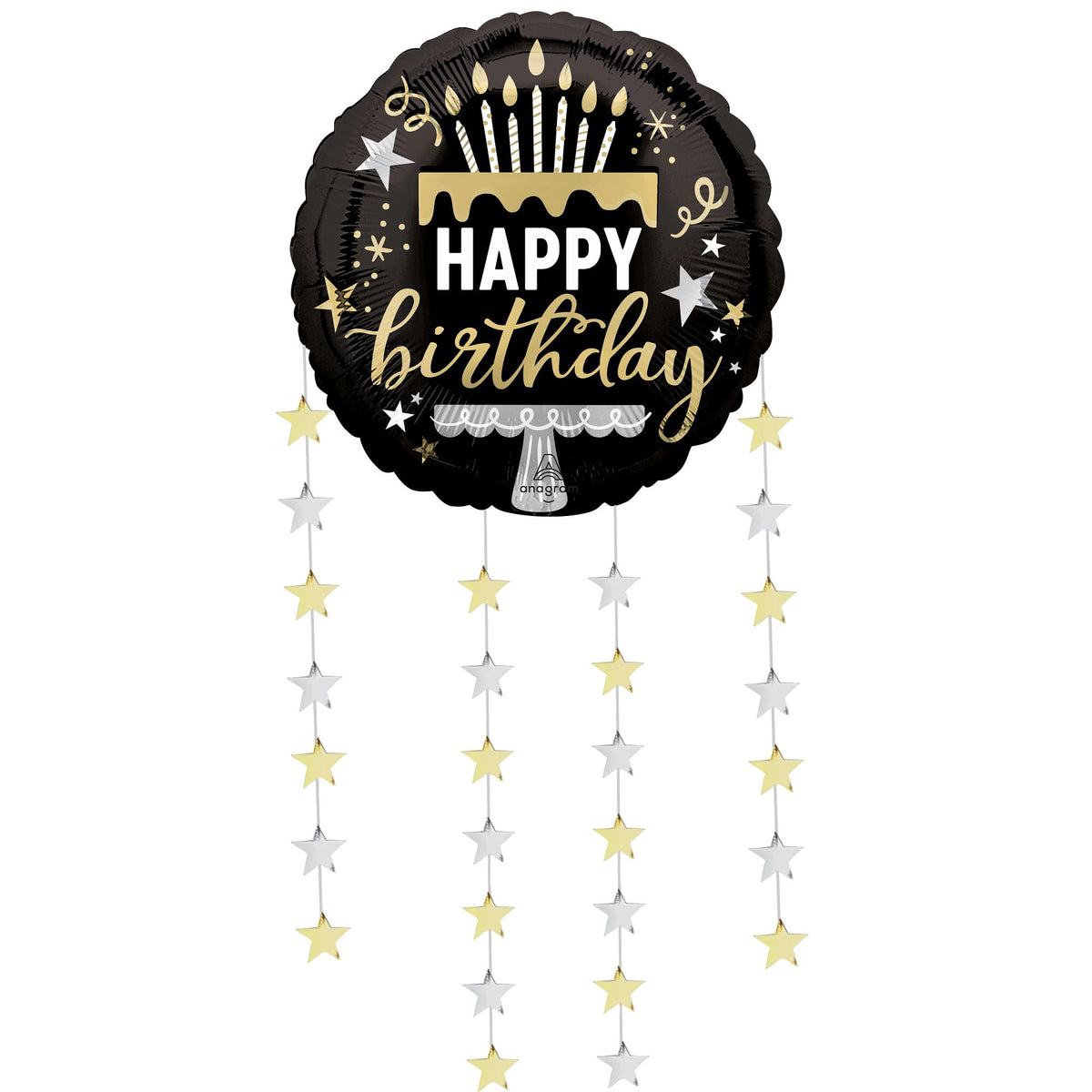 Deluxe Happy Birthday Star Foil Balloon with Dangling Stars - Pack of 3