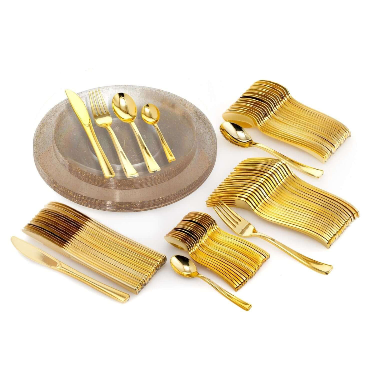 560 Piece Gold Sparkle Combo Set | Serves 80 Guests