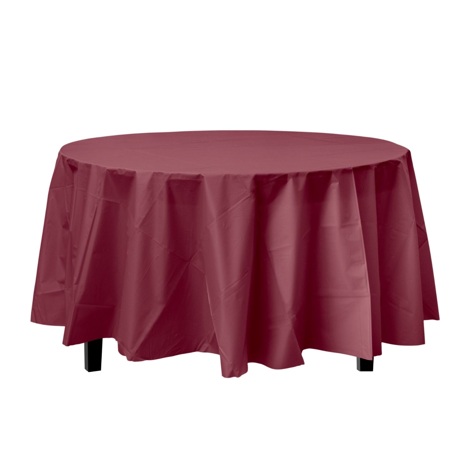 Premium Round Burgundy Plastic Tablecloth | 96 Count - Yom Tov Settings