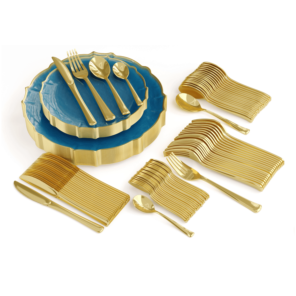 560 Piece Peacock/Gold Petal Combo Set | Serves 80 Guests