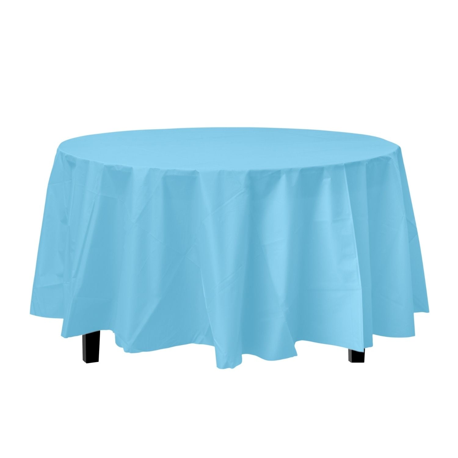 Premium Round Sky Blue Plastic Tablecloth | 96 Count - Yom Tov Settings