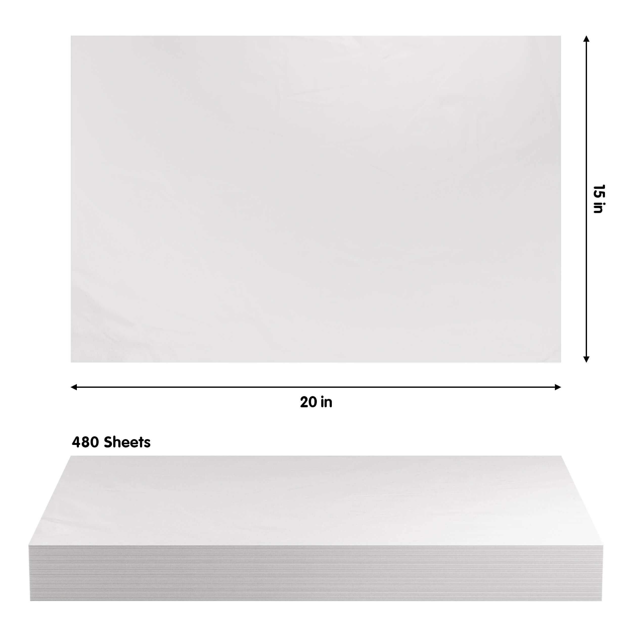 15 In. x 20 In. White Tissue Paper | 480 Sheets