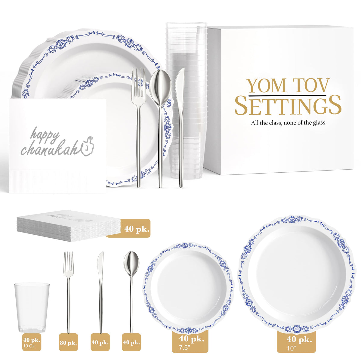 Service for 40 | Navy Victorian Hanukkah Combo Set