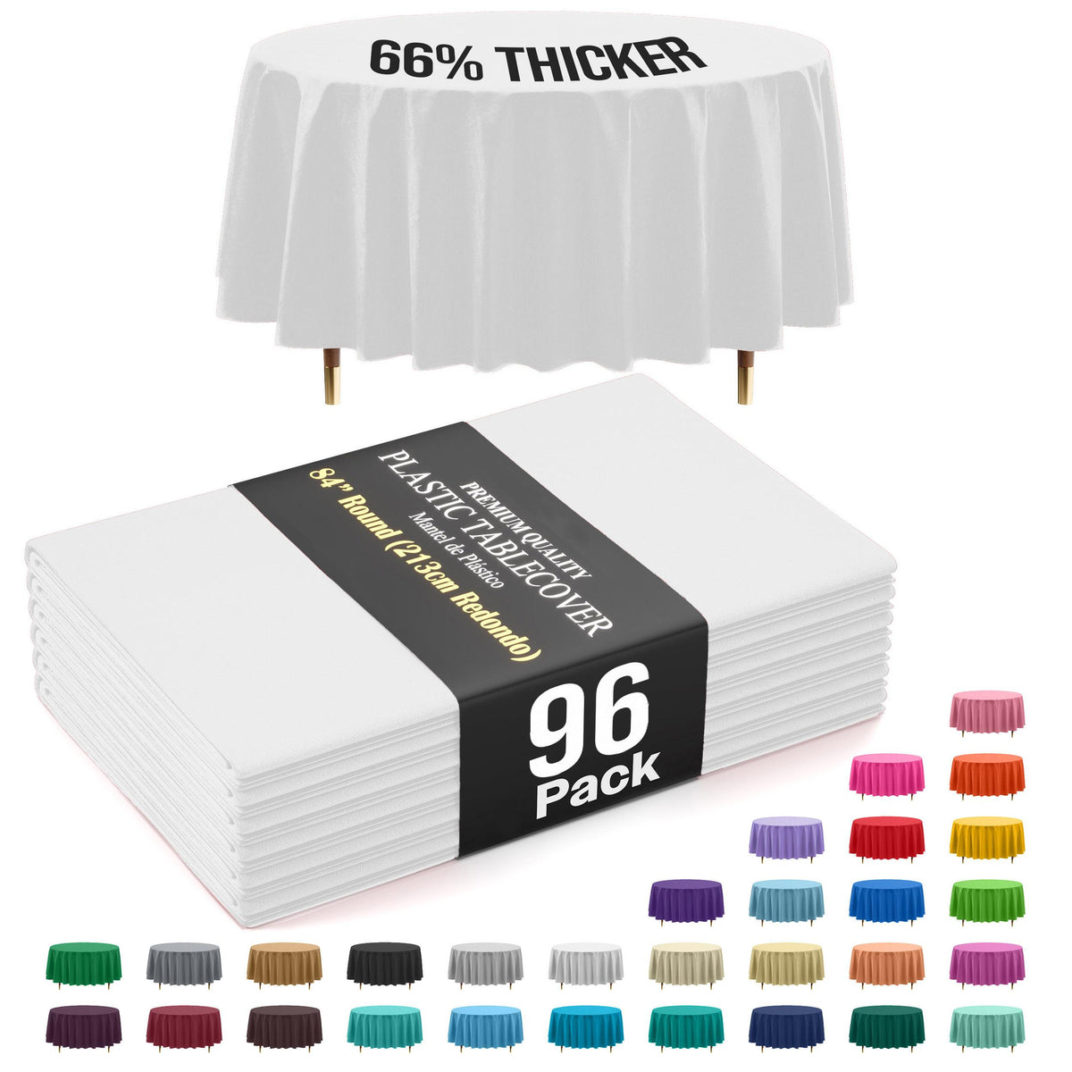 Premium Round White Plastic Table Covers | 96 Count