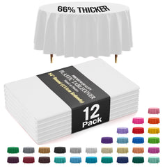 Premium Round White Plastic Table Covers | 12 Pack