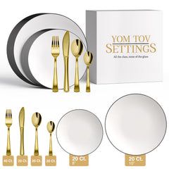 140 Piece White & Black Rim Combo Set | Serves 20 Guests