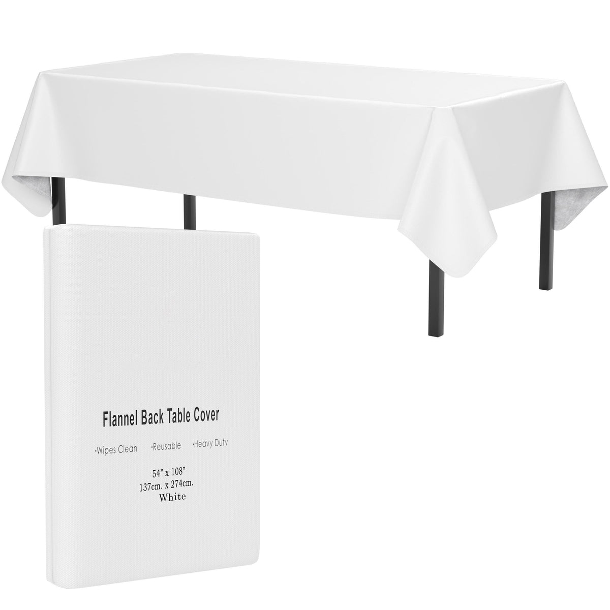 White Flannel Backed Table Cover 54 In. x 108 In. | 2 Pack