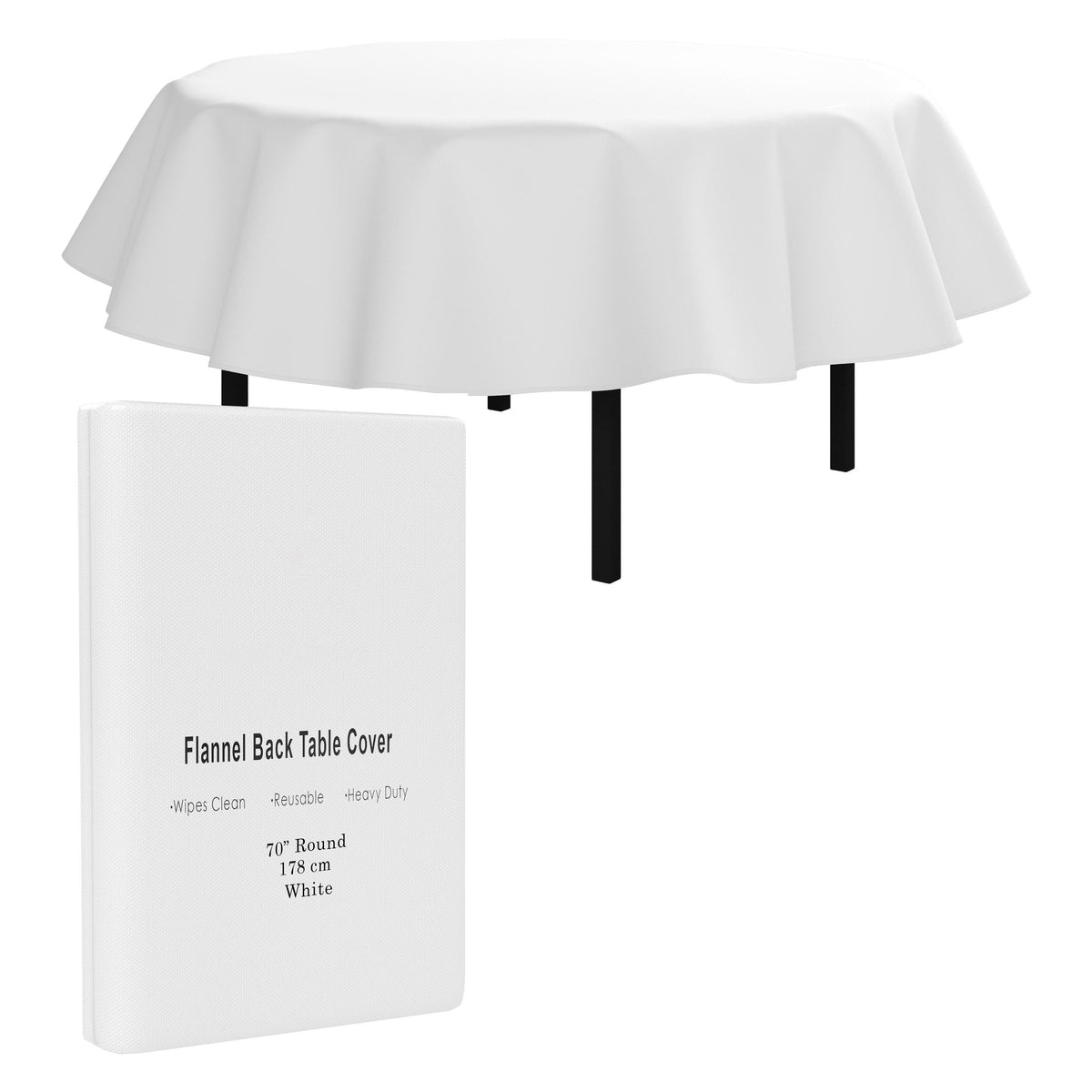 White Flannel Backed Table Cover 70 In. Round | 2 Pack