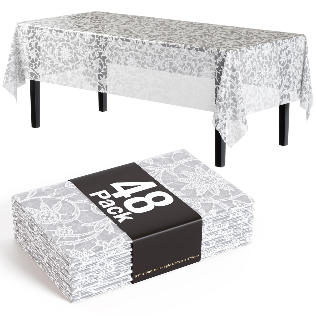 White Lace Printed Plastic Table Covers | 48 Count