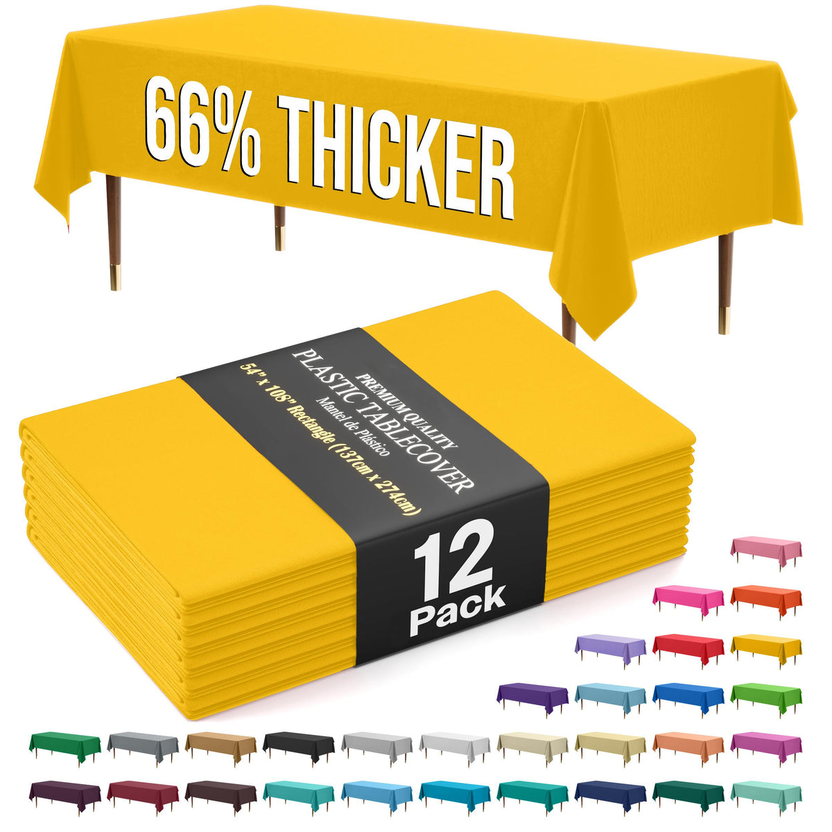 Premium Yellow Plastic Table Covers | 12 Pack