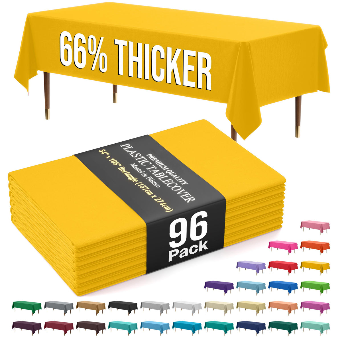 Premium Yellow Plastic Table Covers | 96 Count