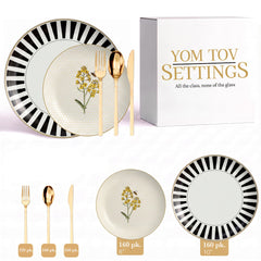Earthtrends Nectar Deluxe Set | Plates & Gold Cutlery | Serves 160