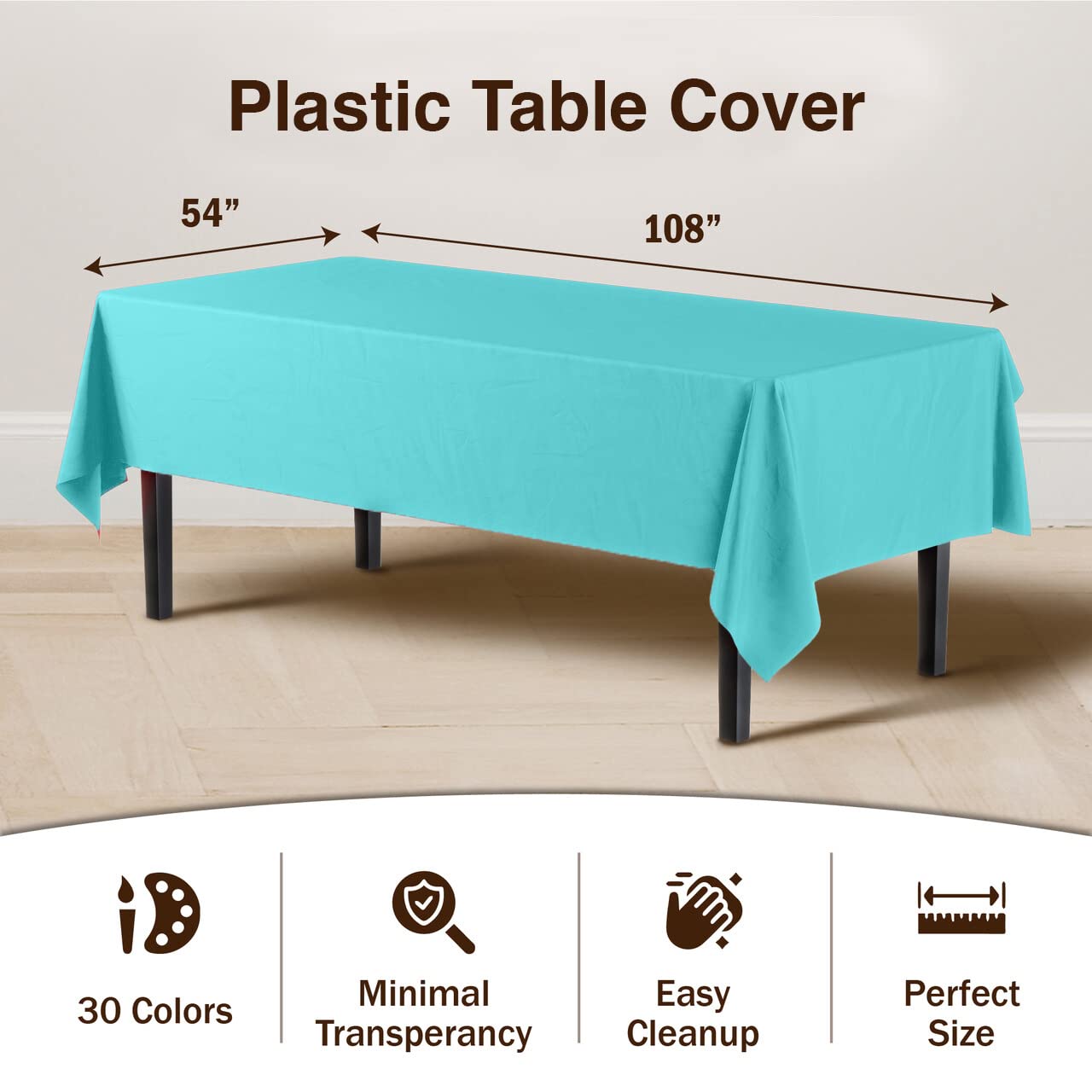 Aqua Plastic Table Covers | 48 Count