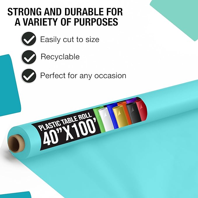 40 In. x 100 Ft. Premium Aqua Plastic Table Roll | 6 Pack
