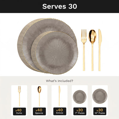 Smoke Burst Deluxe Set | Plates & Gold Cutlery | Serves 30