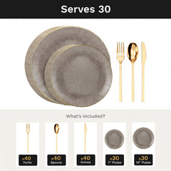 Smoke Burst Deluxe Set | Plates & Gold Cutlery | Serves 30
