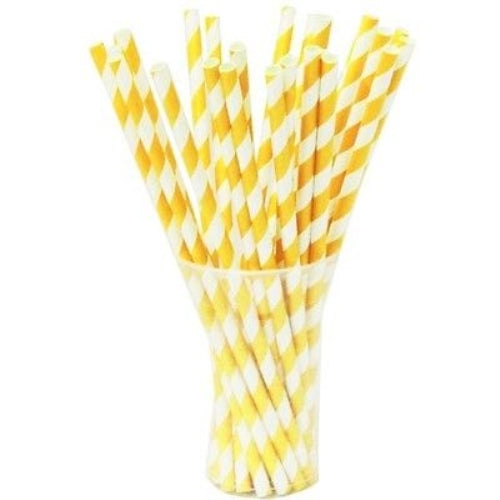 Yellow Striped Paper Straws | 100 Count