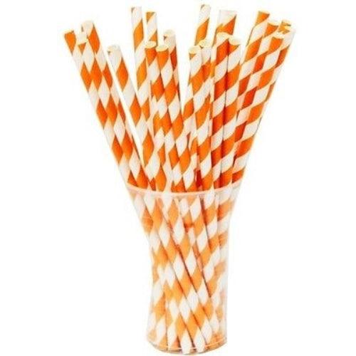 Orange Striped Paper Straws | 100 Count