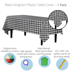 Black Gingham Plastic Table Covers | 12 Pack