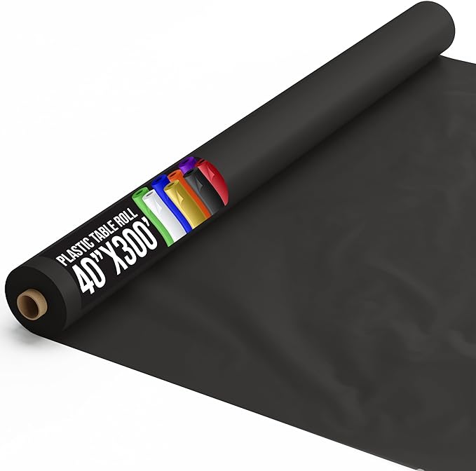 40 In. x 300 Ft. Premium Black Plastic Table Roll | 4 Pack