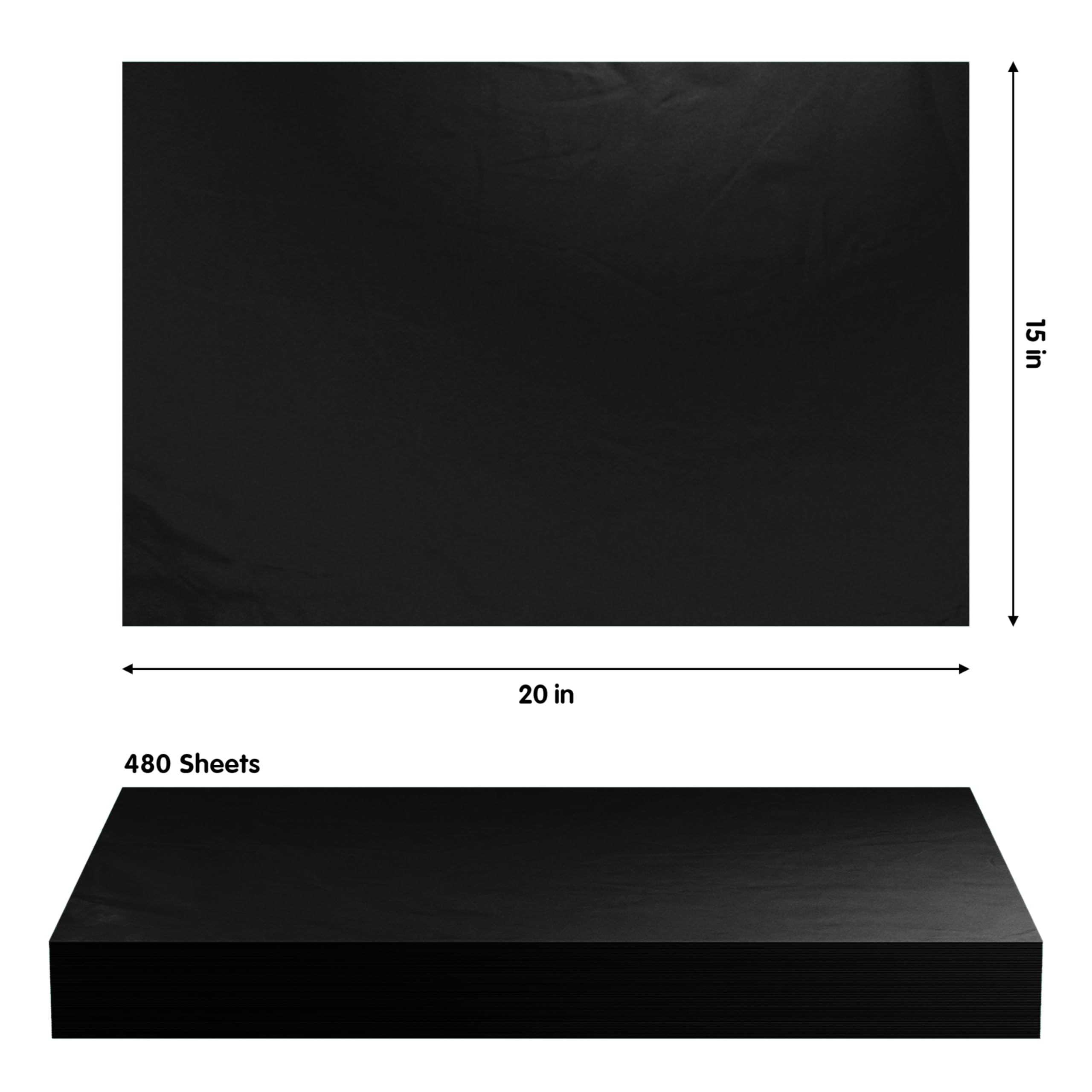 15 In. x 20 In. Black Tissue Paper | 480 Sheets