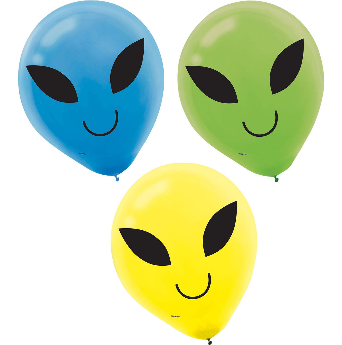 Alien Round Latex Balloons, Blue/Green/Yellow, 12 inch, 15-ct - Pack of 2
