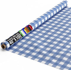 40 In. x 100 Ft. Premium Blue Gingham Plastic Table Roll | 6 Pack