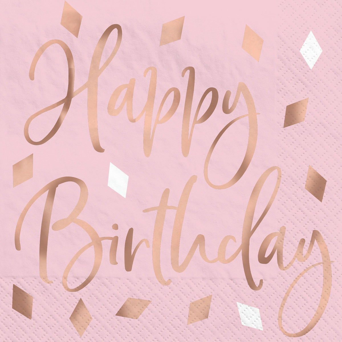 Blush Birthday "Happy Birthday" Beverage Napkins, Pink/Rose Gold, 5-inch, 12-ct - Case of 72