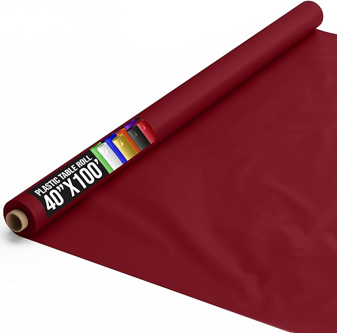 40 In. x 100 Ft. Premium Burgundy Plastic Table Roll | 6 Pack