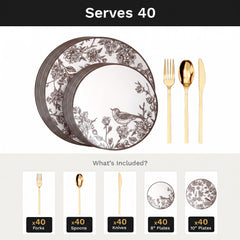 Rustik Deluxe Set | Plates & Gold Cutlery | Serves 40