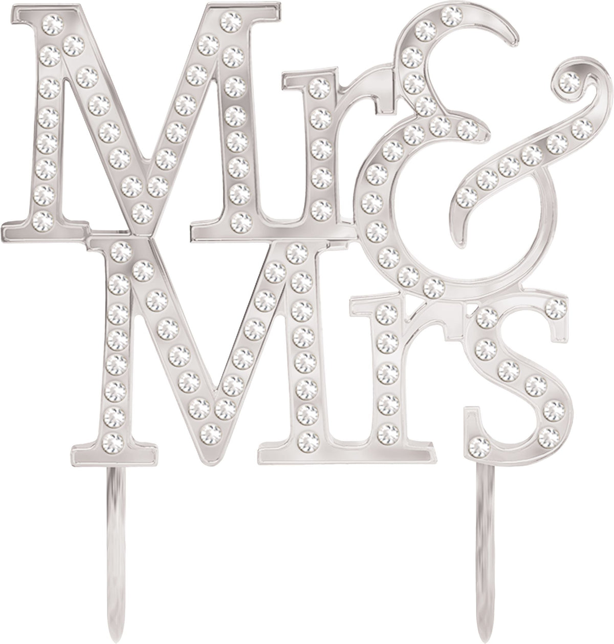 Mr & Mrs Rhinestone Cake Treat Topper, Silver, 5-in - Pack of 4