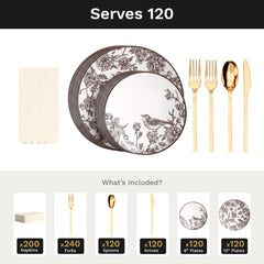 Rustik Ultimate Set | Plates, Gold Cutlery & Napkins | Serves 120